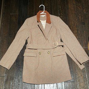 Houndstooth Check Blazer Coat
